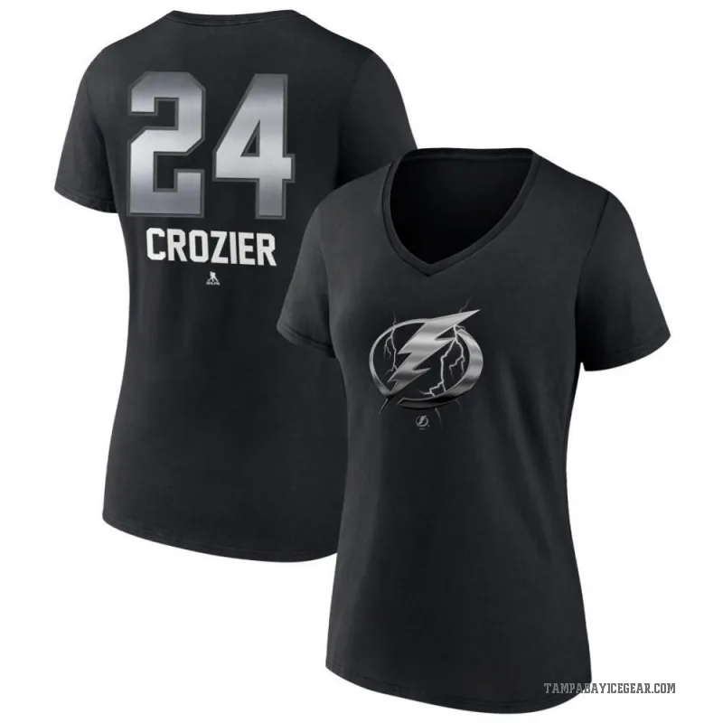 Maxwell Crozier Women's Black Tampa Bay Lightning Midnight Mascot Logo V-Neck T-Shirt