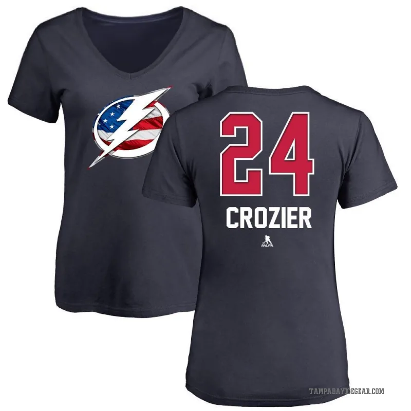 Maxwell Crozier Women's Navy Tampa Bay Lightning Name and Number Banner Wave V-Neck T-Shirt -